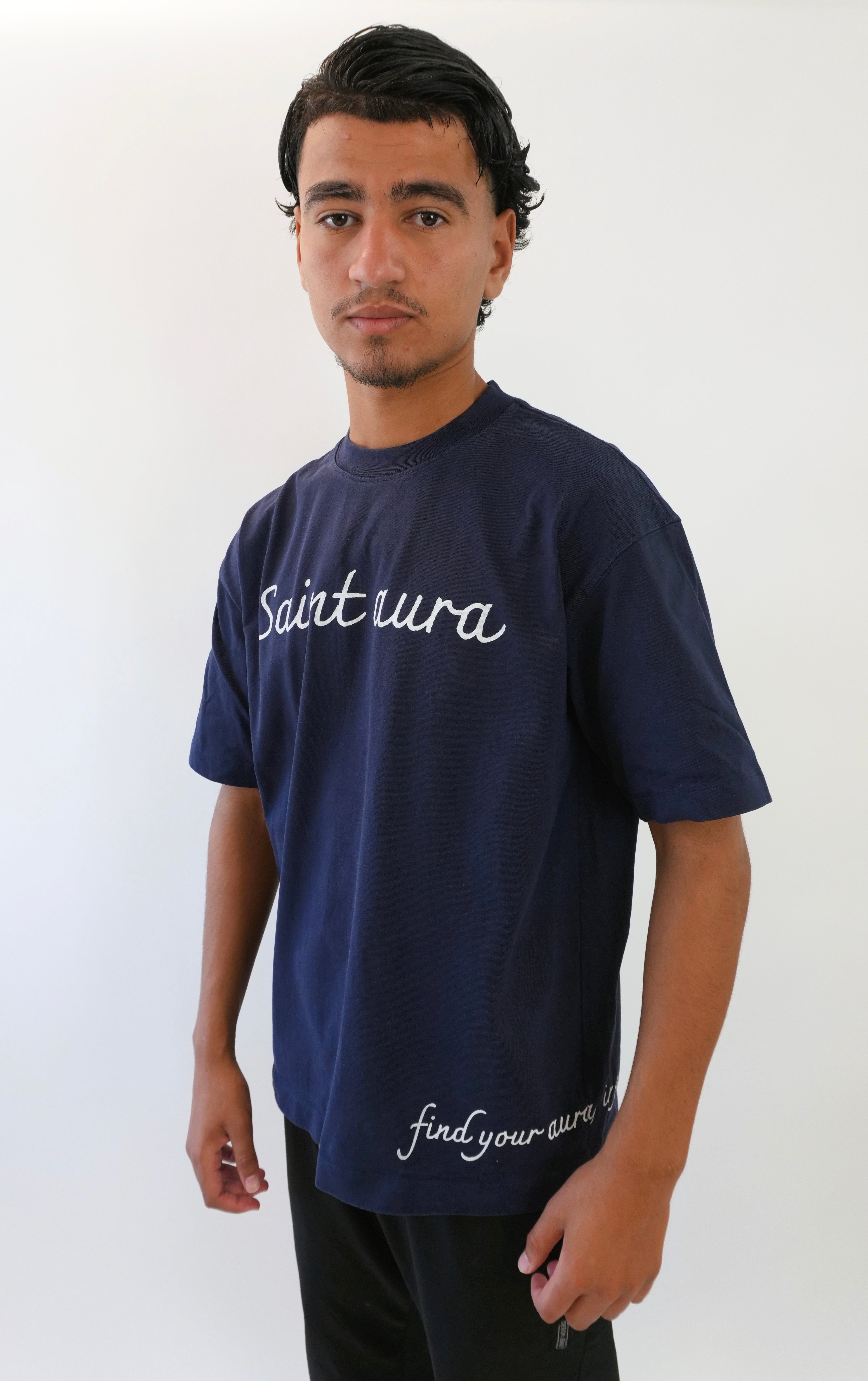 Saint Aura Script Oversized T-shirt - Navy